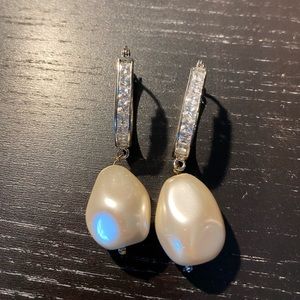 Big pearl and diamond drop earrings